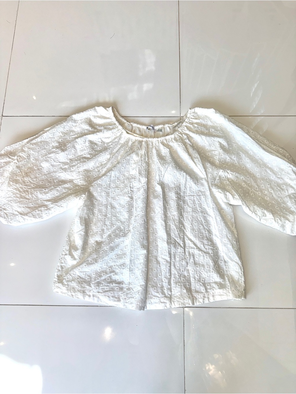 Calvin Klein White Puff Sleeve Eyelet Top